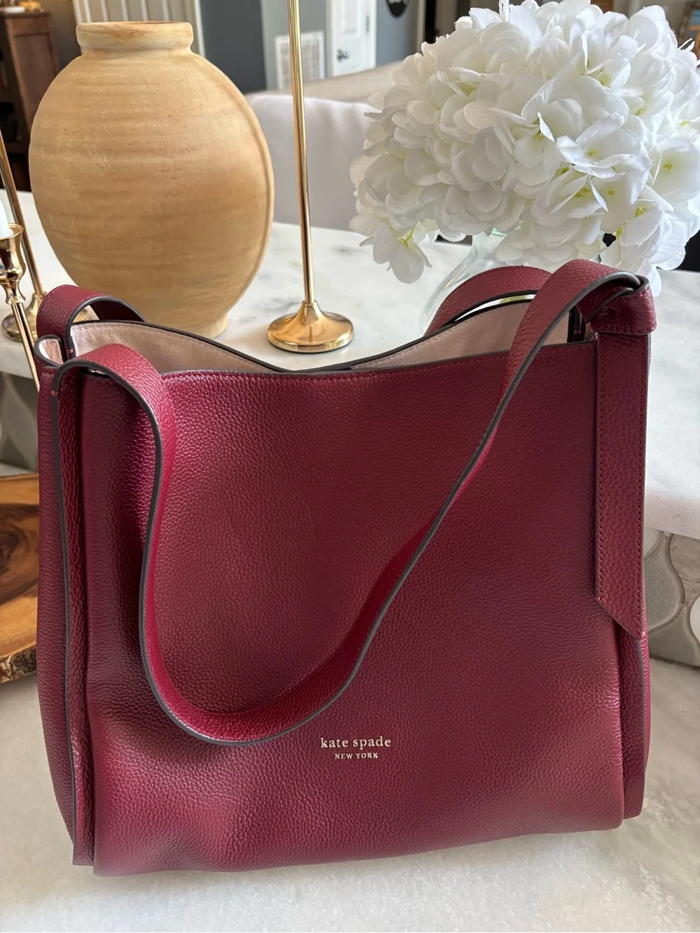 kate spade Burgundy Pebbled Leather Shoulder Bag